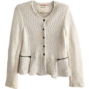 Anthropologie | Cartonnier Tweed Knit Sweater Jacket Petites MP Beige Crewneck